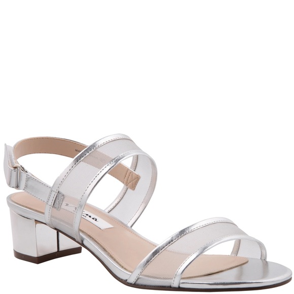 Nina Shoes Shoes - Nina Ganice SILVER METALLIC FOIL WITH MESH BLOCK HEEL HOOK & LOOP SANDALS | Sz 8